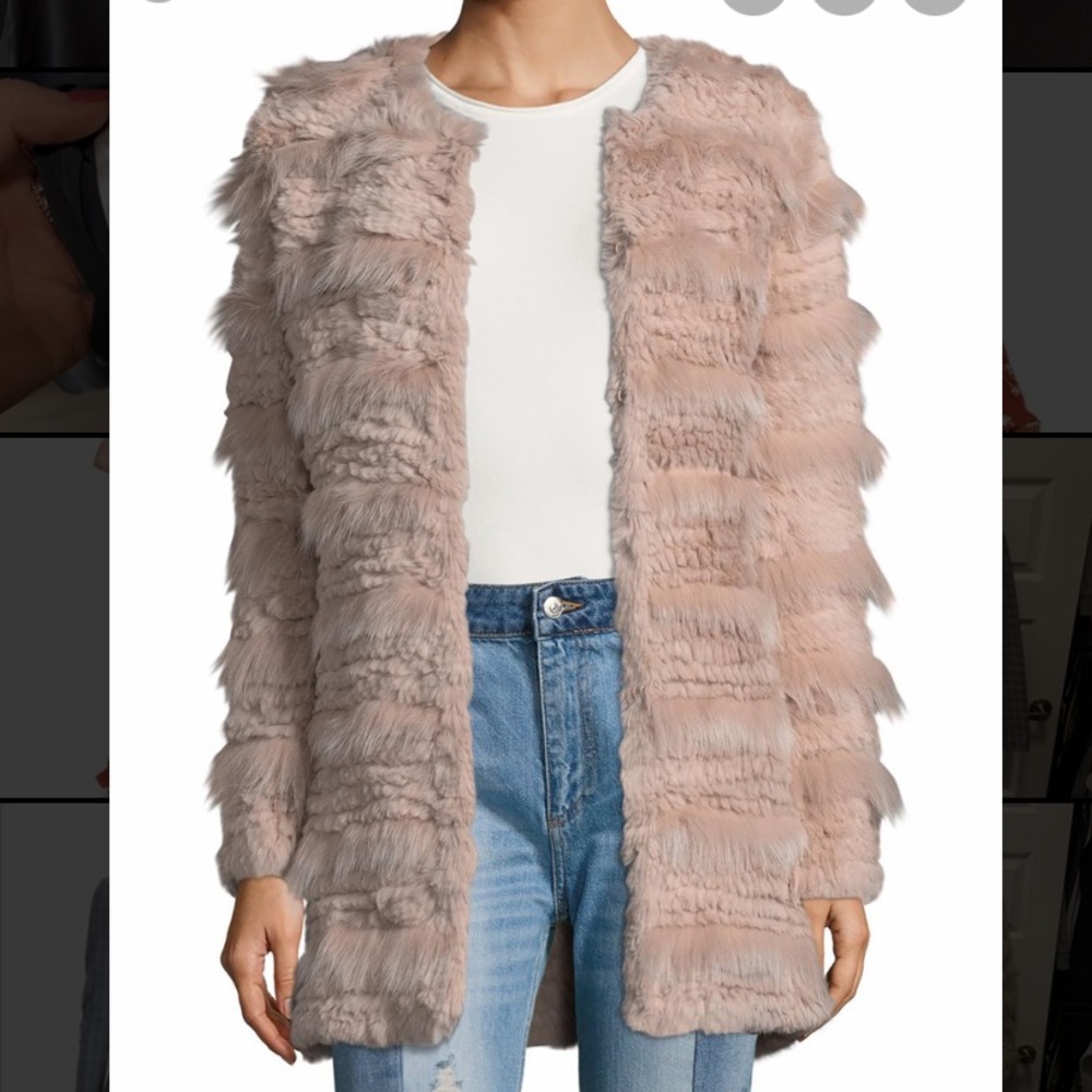 Badgley Mischka Emilia Rabbit Fur Coat